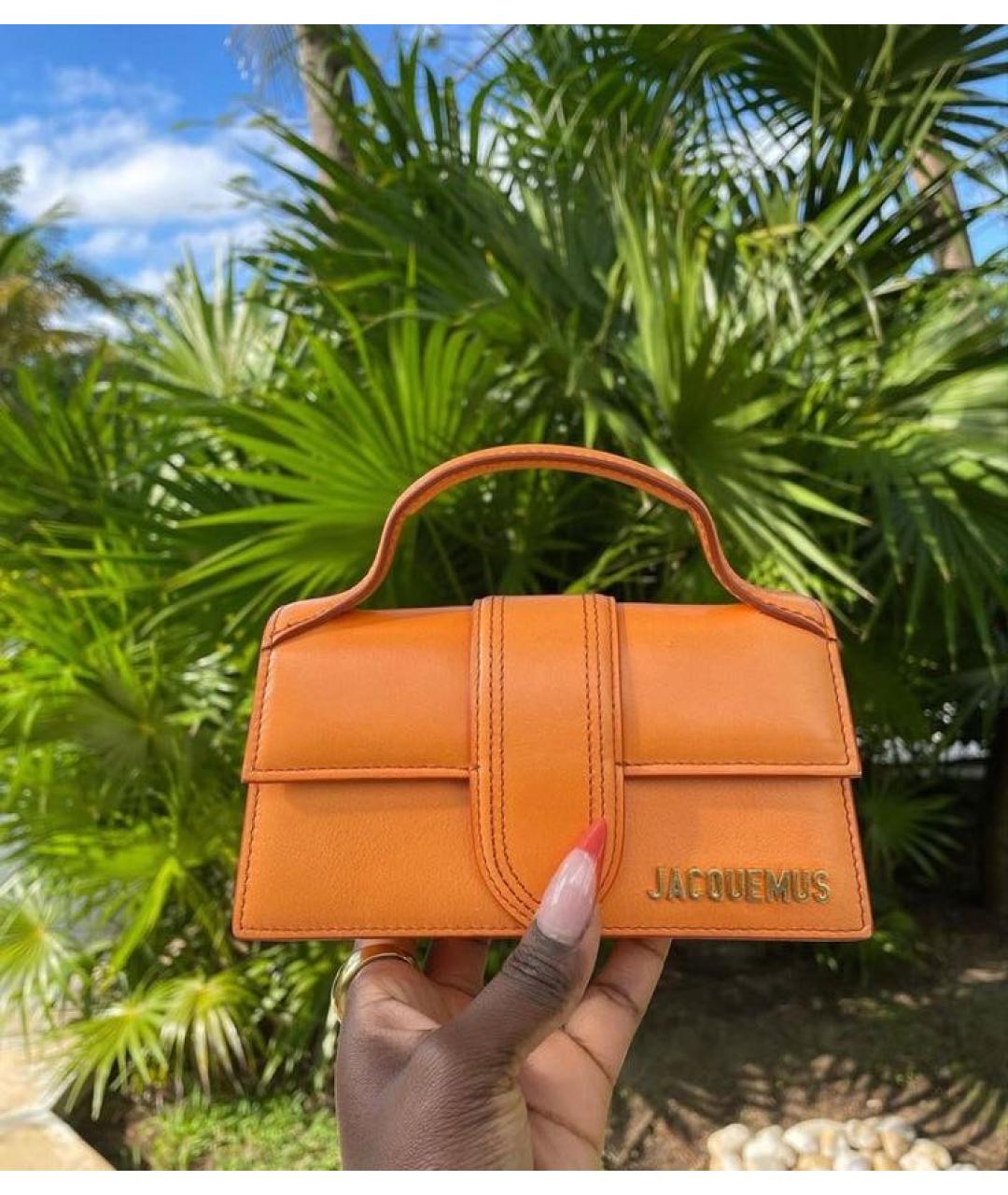 JACQUEMUS Оранжевая кожаная сумка с короткими ручками, фото 5