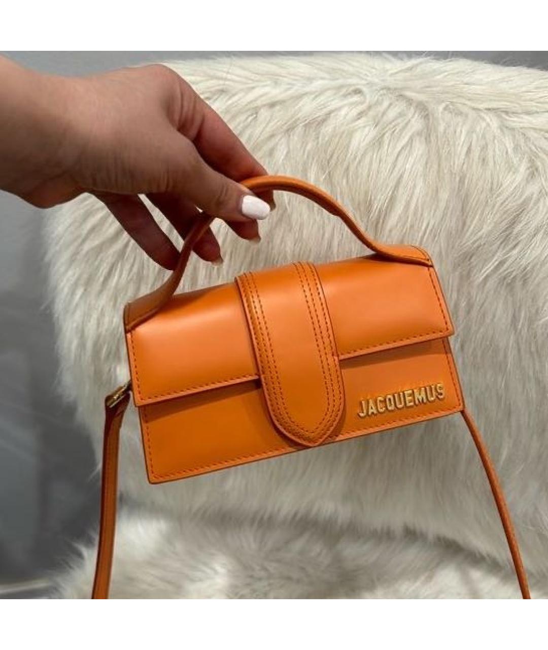 JACQUEMUS Оранжевая кожаная сумка с короткими ручками, фото 6