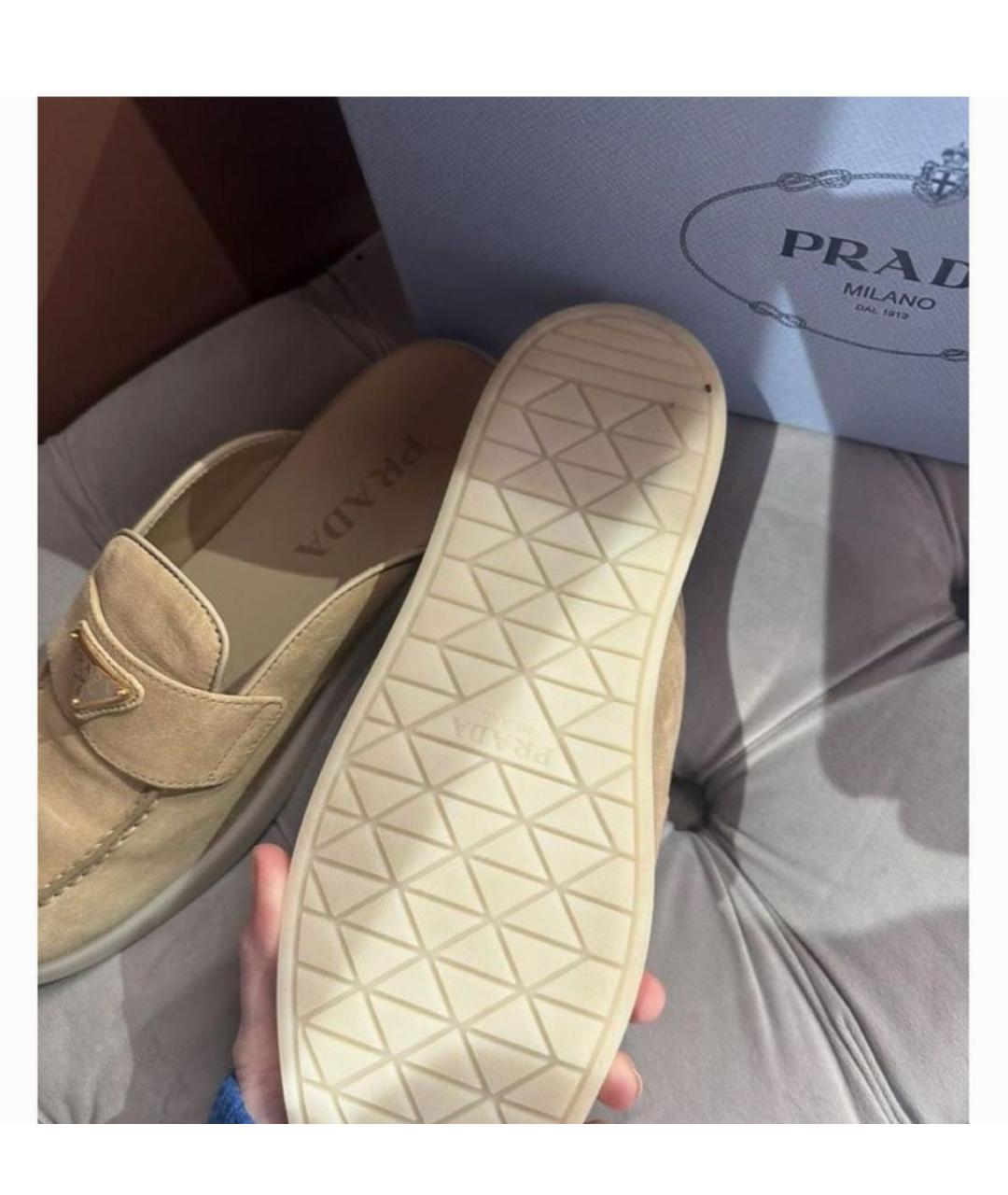 PRADA Бежевые замшевые мюли, фото 4