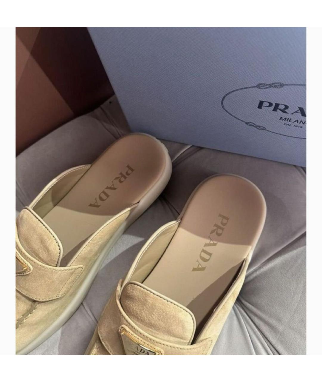 PRADA Бежевые замшевые мюли, фото 3
