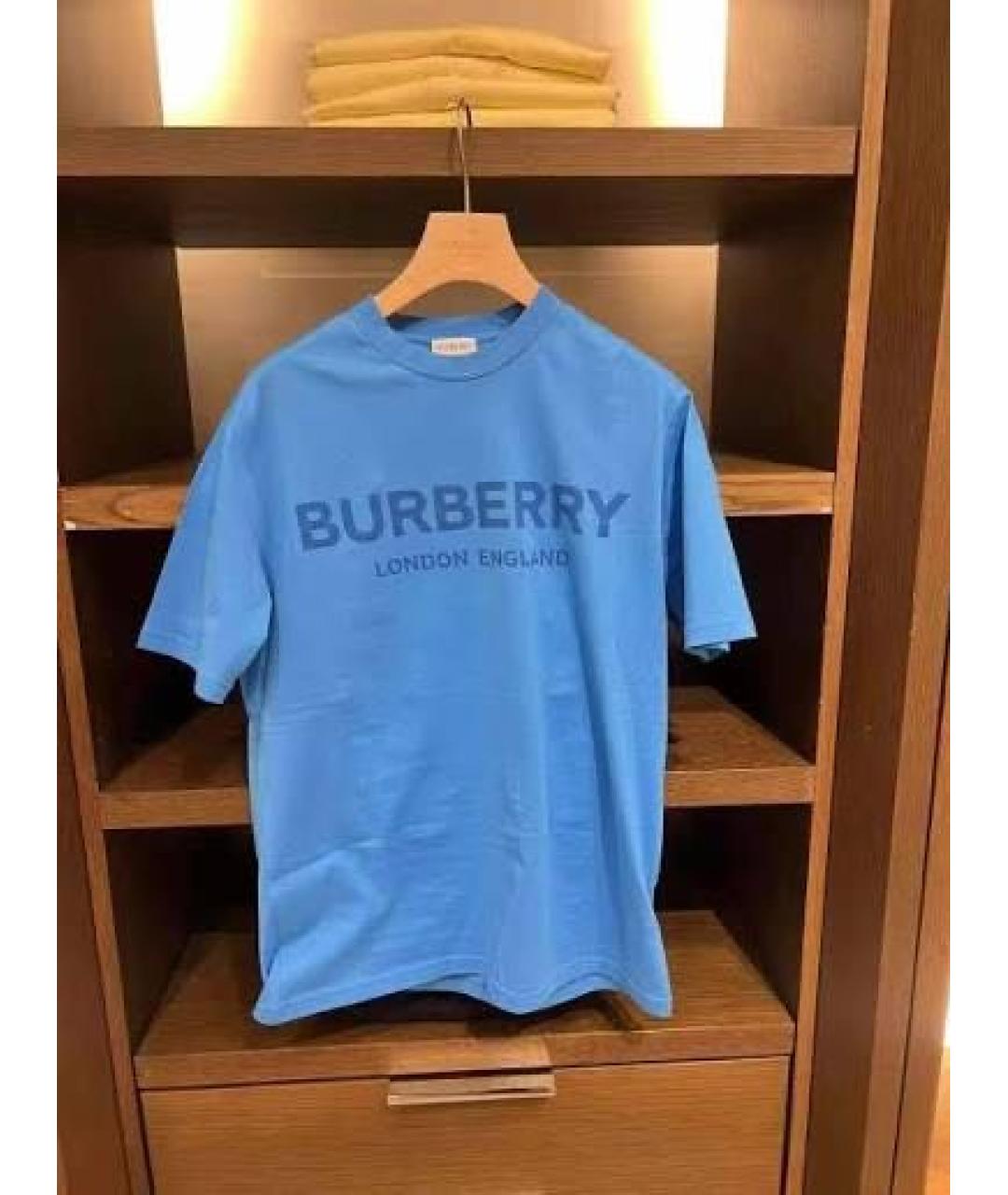 BURBERRY Синяя хлопковая футболка, фото 3