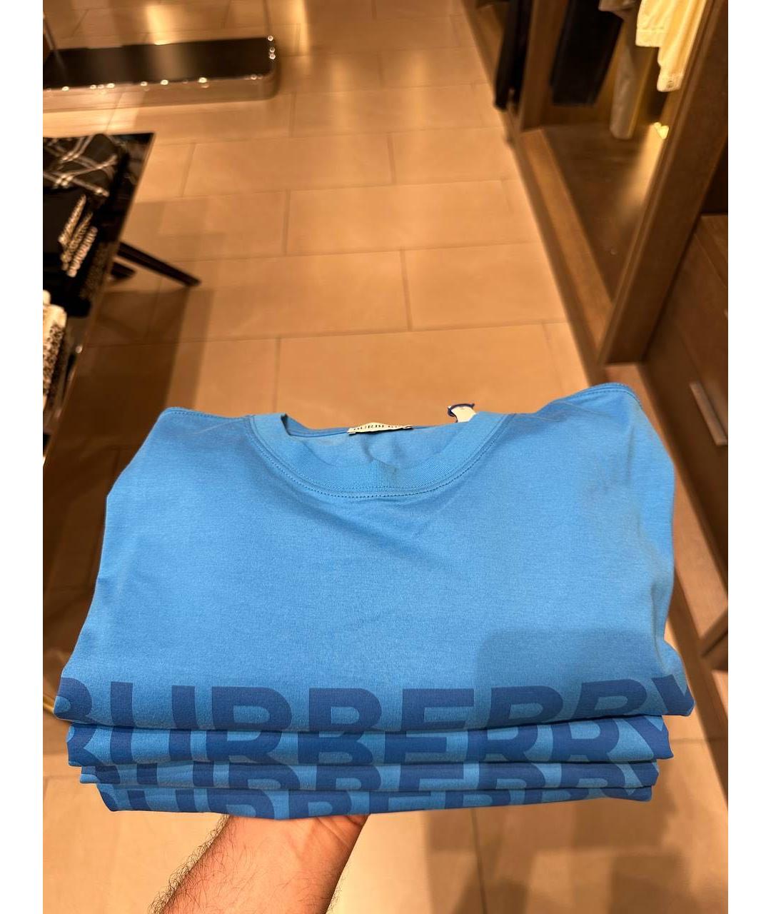 BURBERRY Синяя хлопковая футболка, фото 2