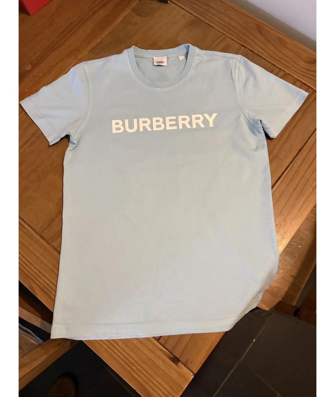 BURBERRY Голубая хлопковая футболка, фото 2