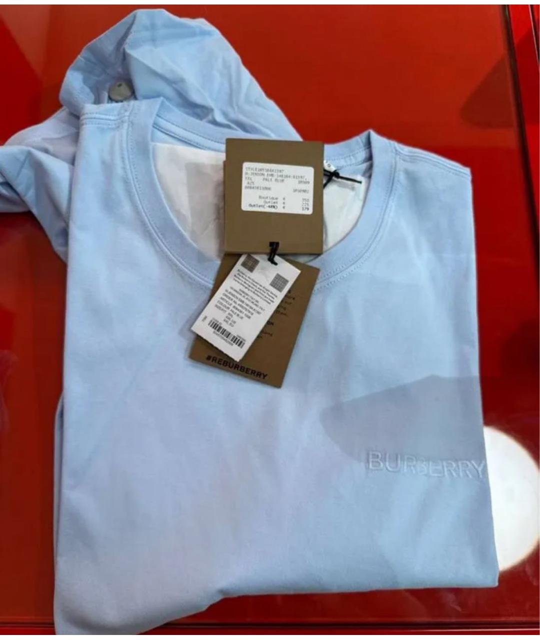BURBERRY Голубая хлопковая футболка, фото 4