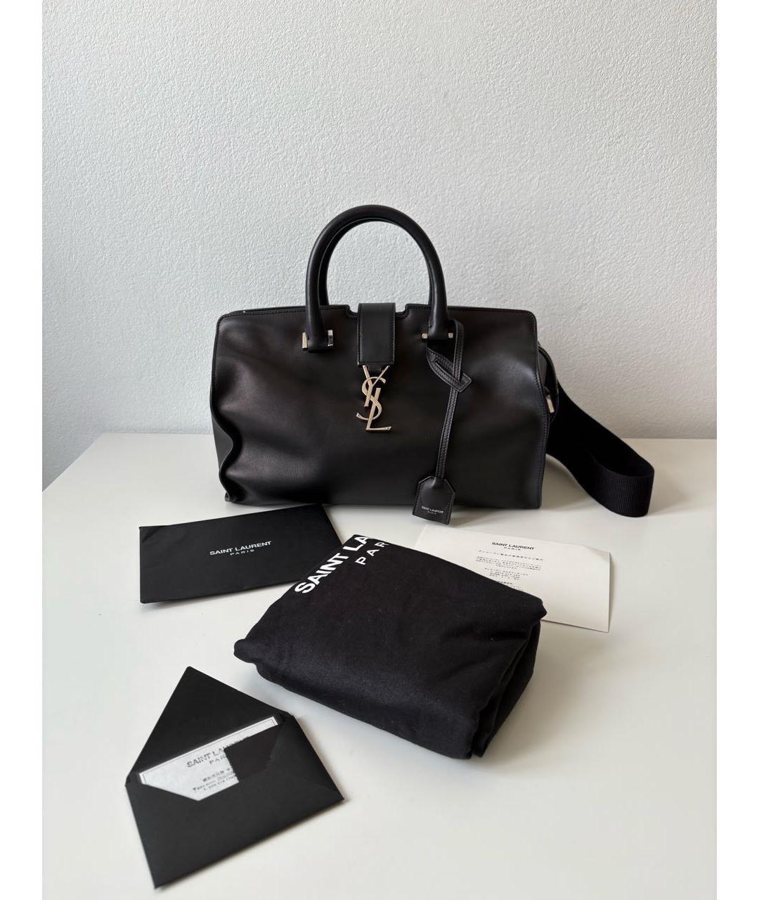 SAINT LAURENT Черная кожаная сумка тоут, фото 6