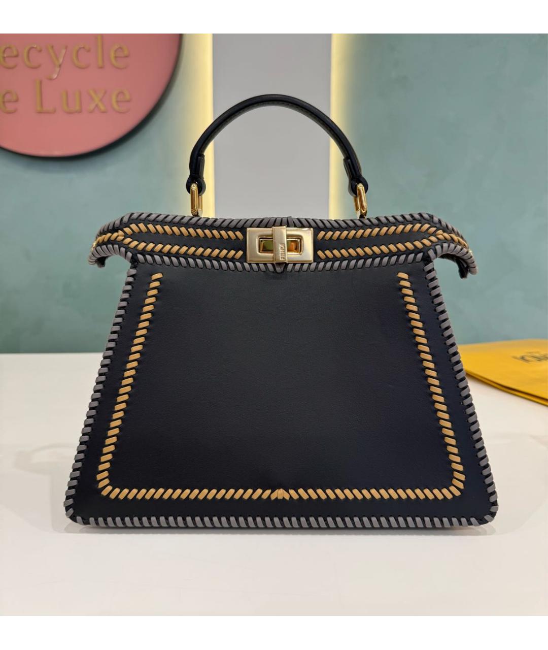 FENDI Темно-синяя кожаная сумка с короткими ручками, фото 9