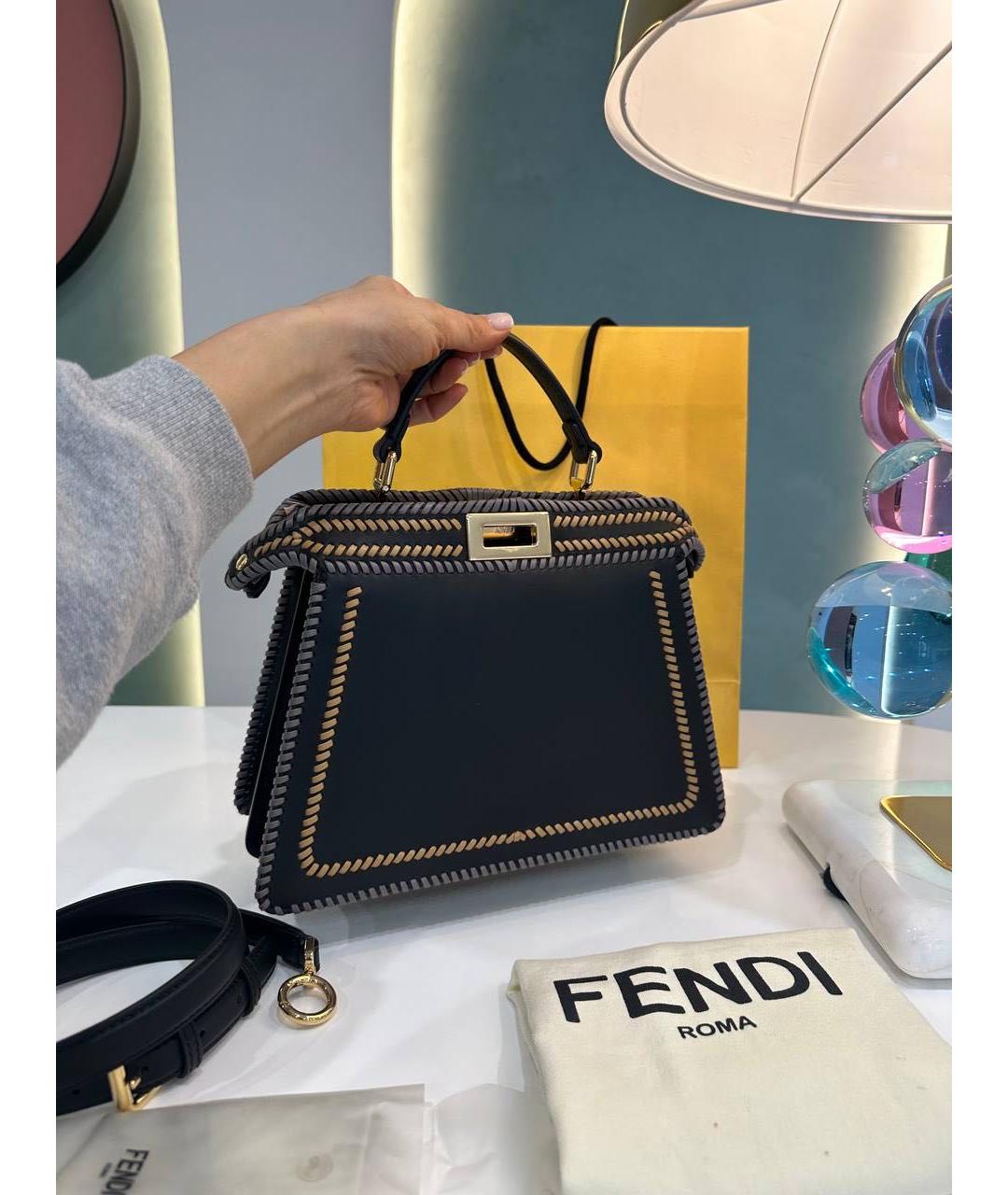 FENDI Темно-синяя кожаная сумка с короткими ручками, фото 8