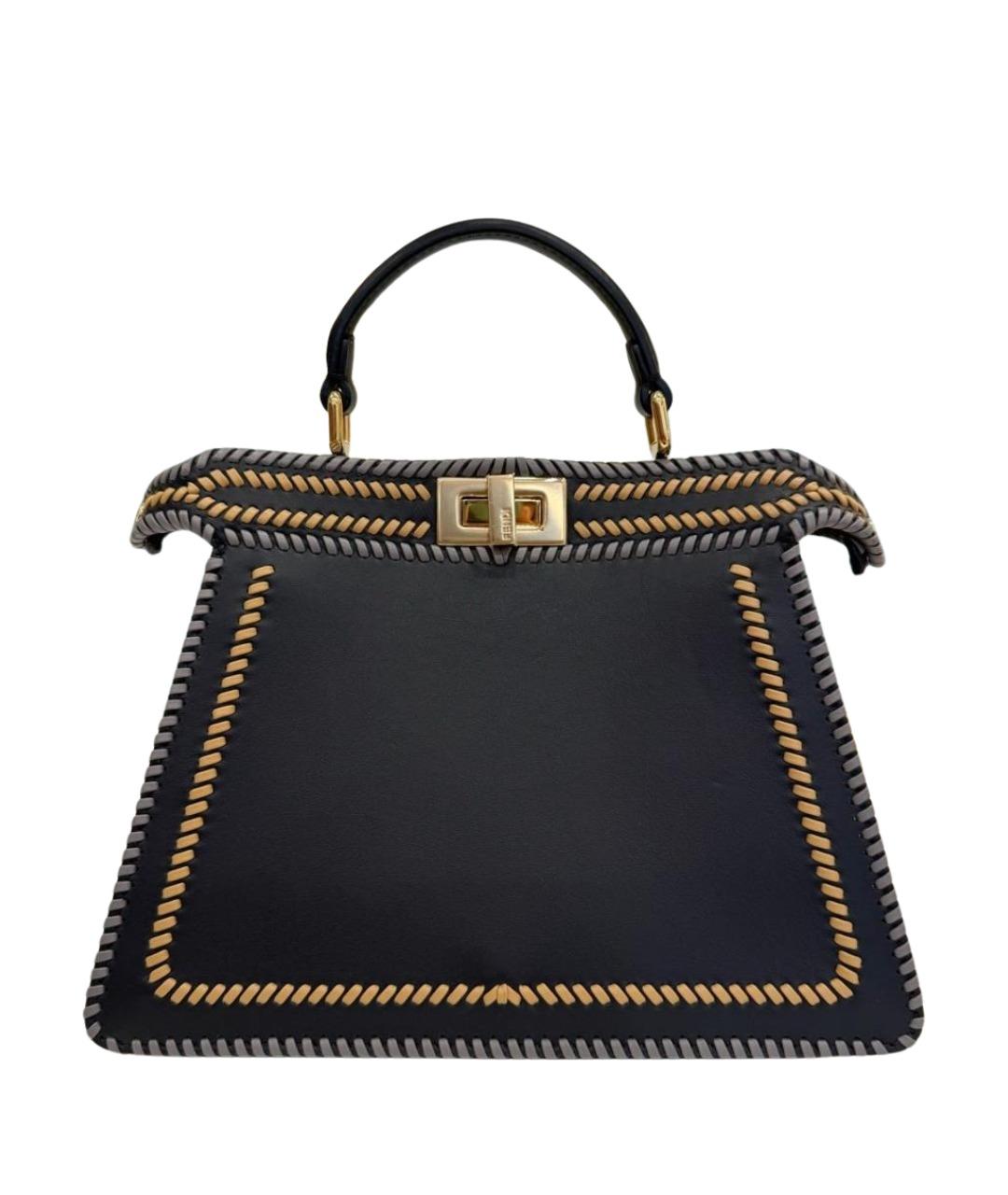 FENDI Темно-синяя кожаная сумка с короткими ручками, фото 1
