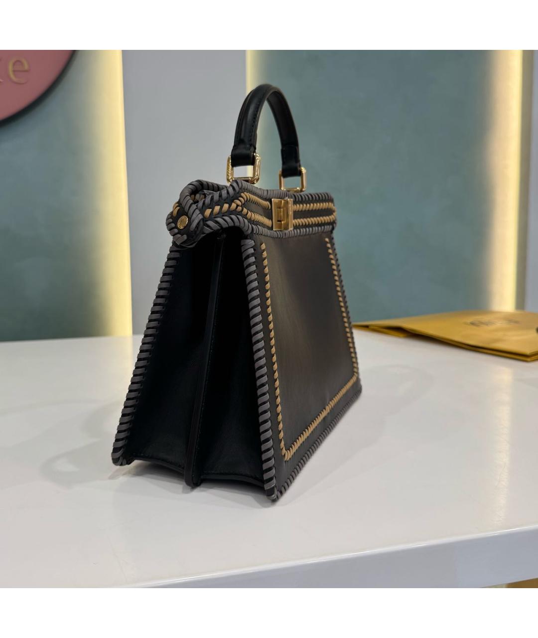 FENDI Темно-синяя кожаная сумка с короткими ручками, фото 2