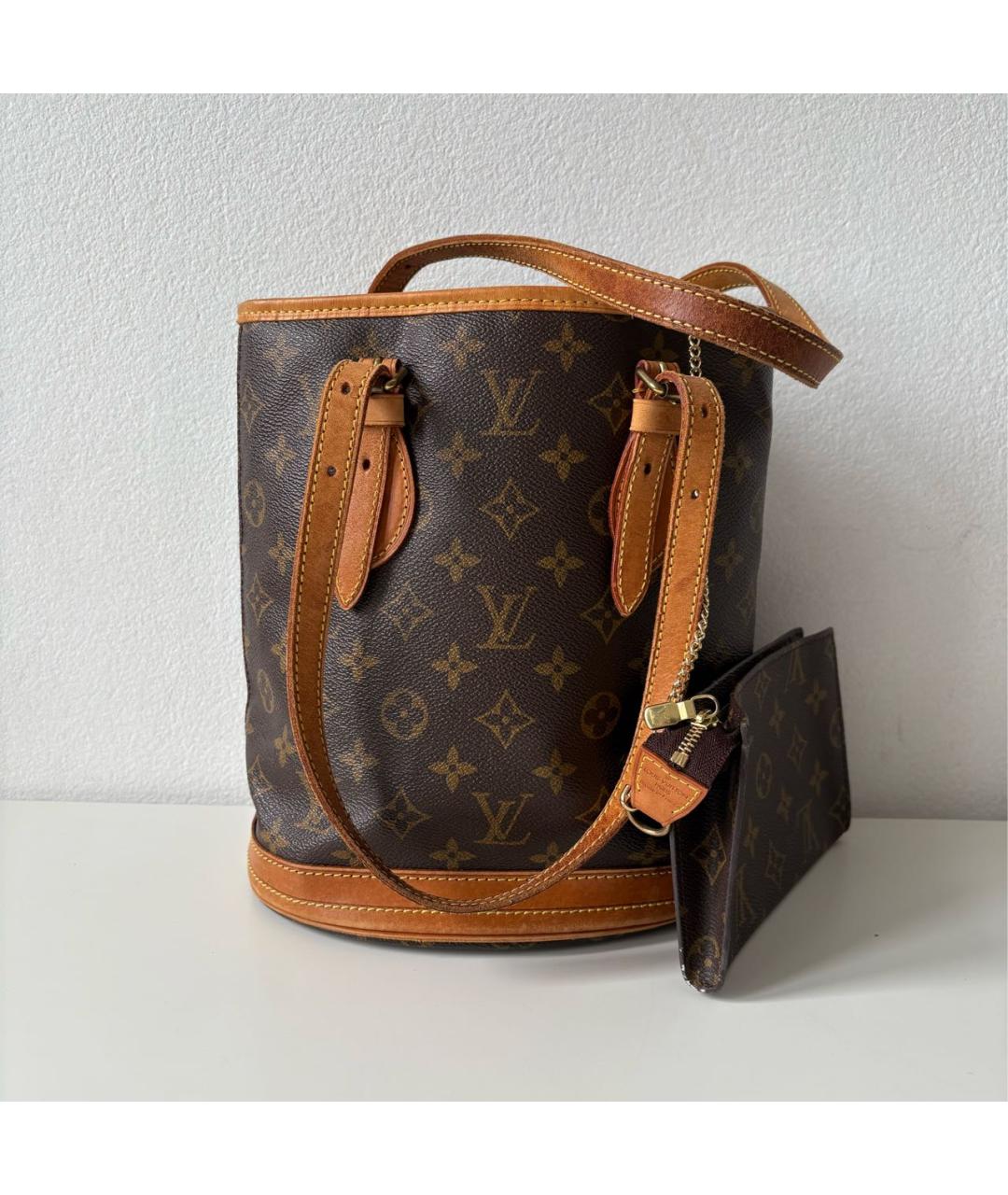 LOUIS VUITTON Коричневая кожаная сумка тоут, фото 9