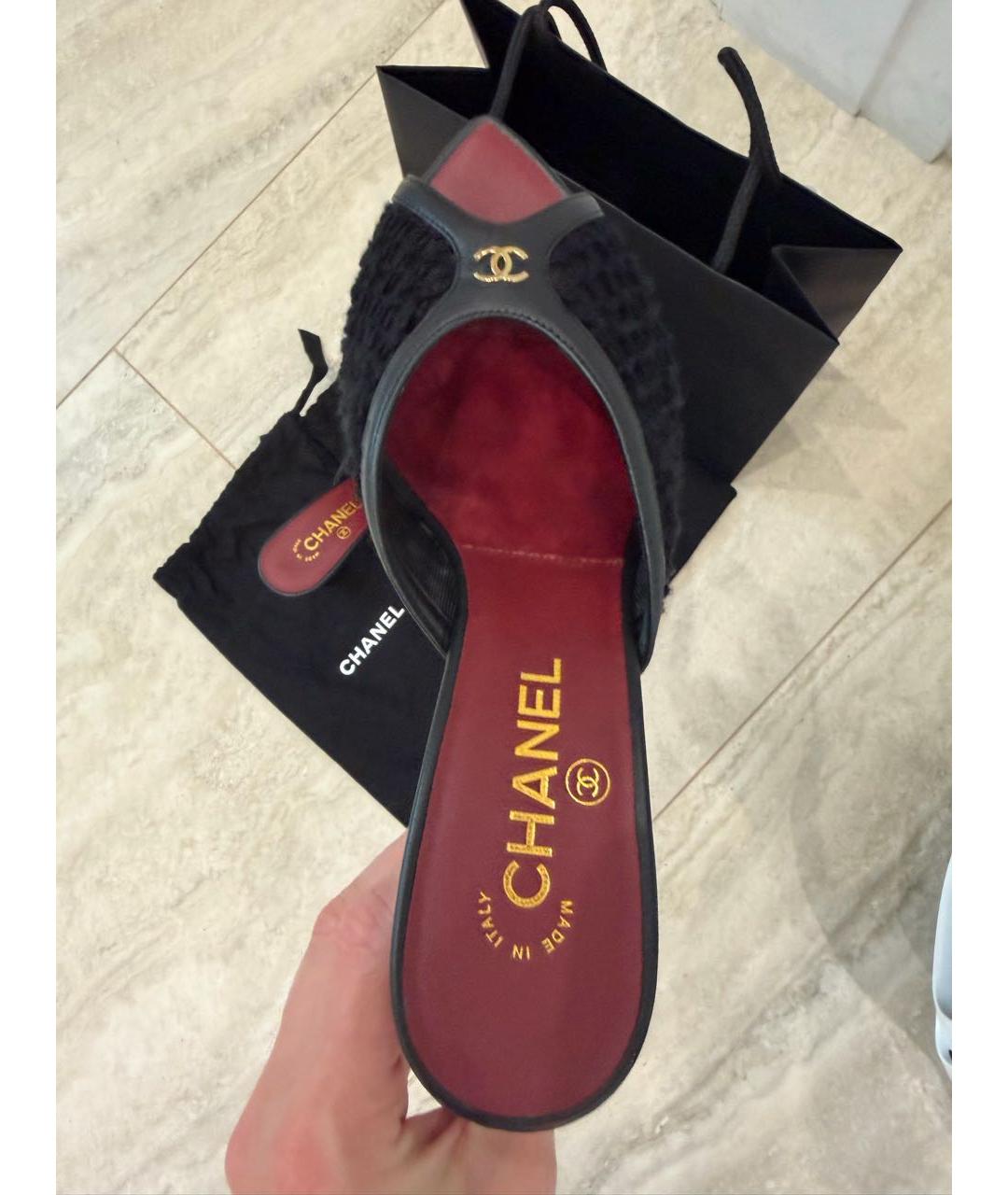CHANEL Черные текстильные мюли, фото 3