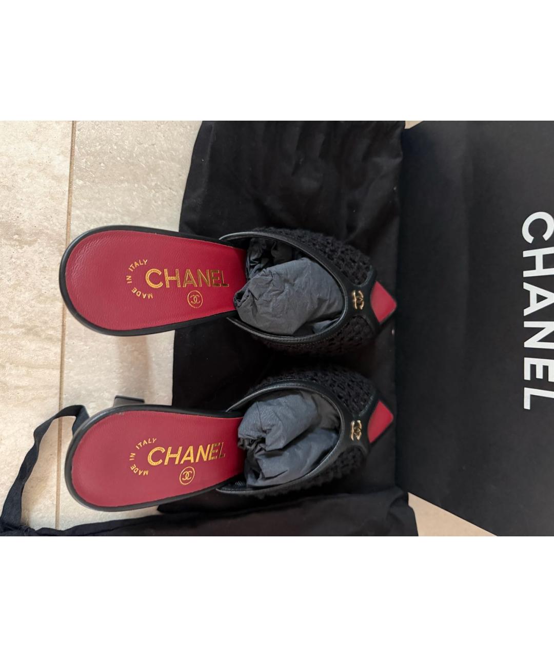 CHANEL Черные текстильные мюли, фото 4