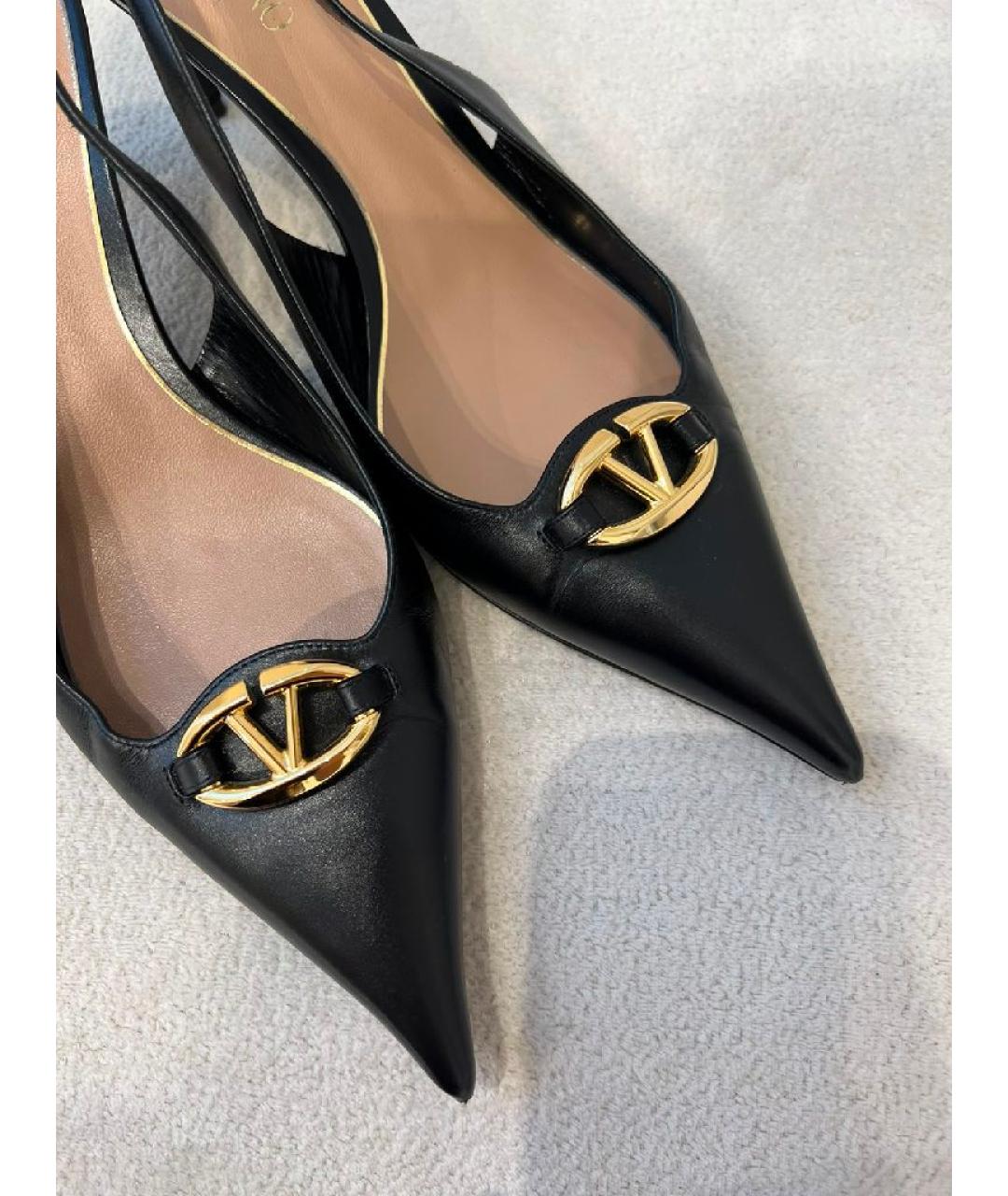 VALENTINO Черные кожаные лодочки на низком каблуке, фото 7