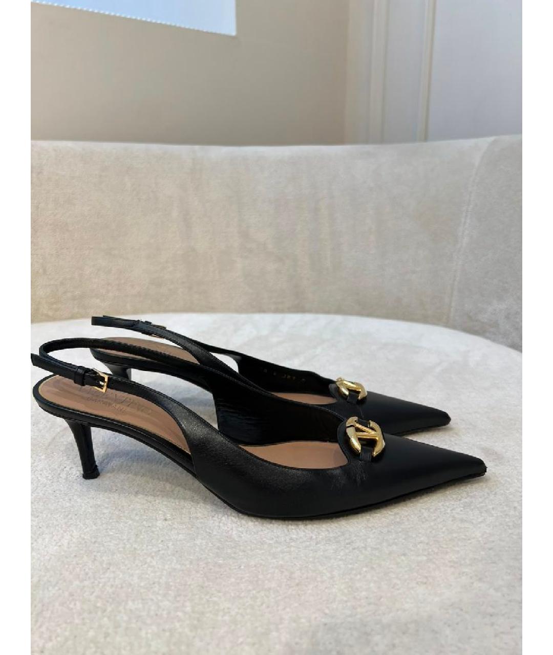 VALENTINO Черные кожаные лодочки на низком каблуке, фото 10