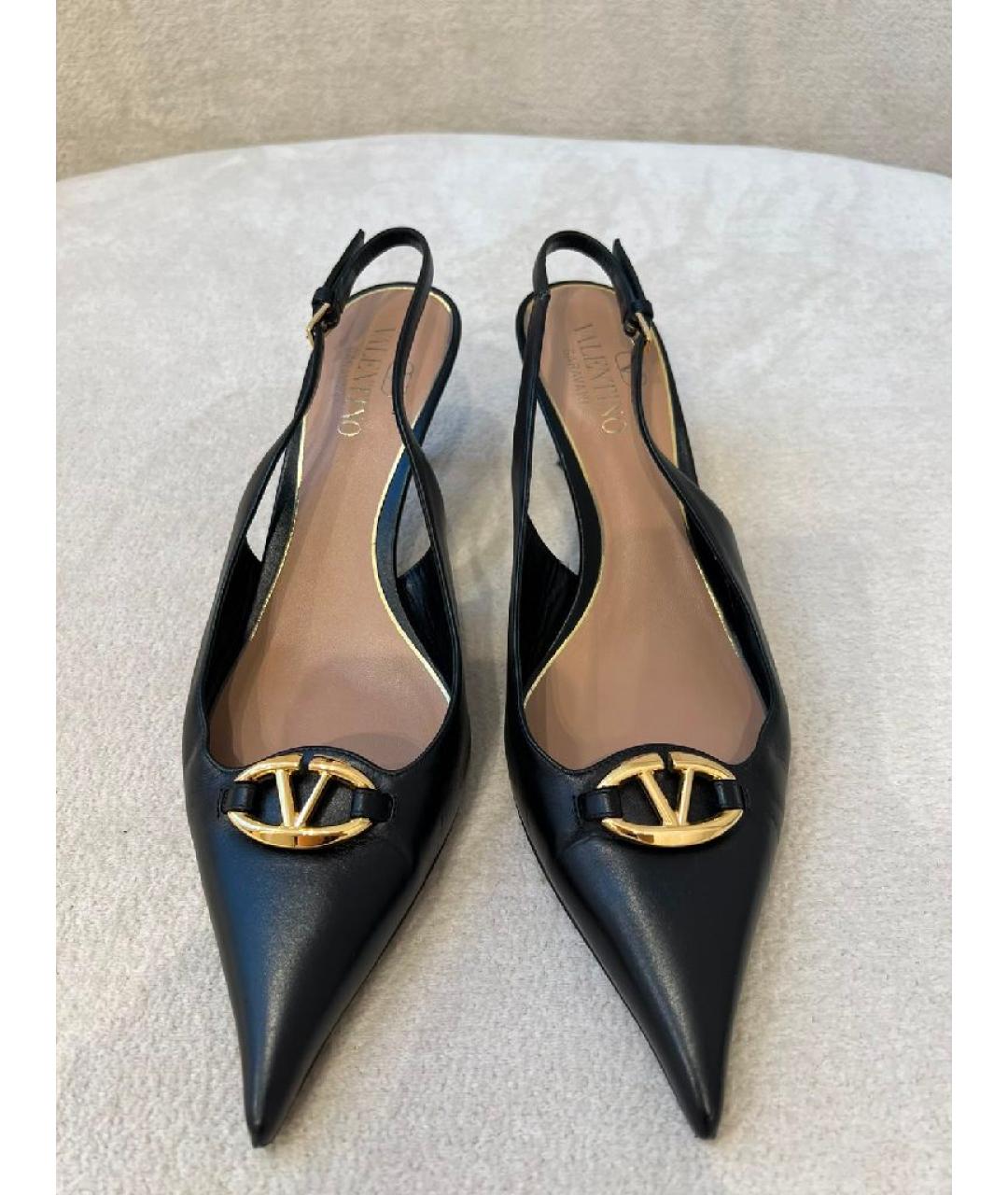 VALENTINO Черные кожаные лодочки на низком каблуке, фото 2