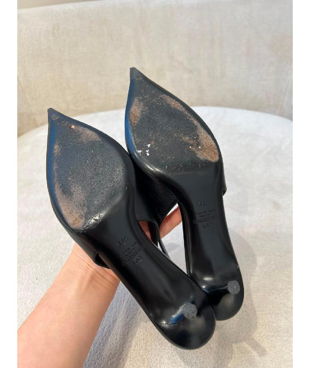 VALENTINO Черные кожаные лодочки на низком каблуке, фото 6