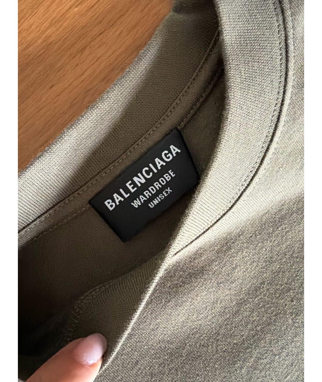 BALENCIAGA Хаки хлопковая футболка, фото 3