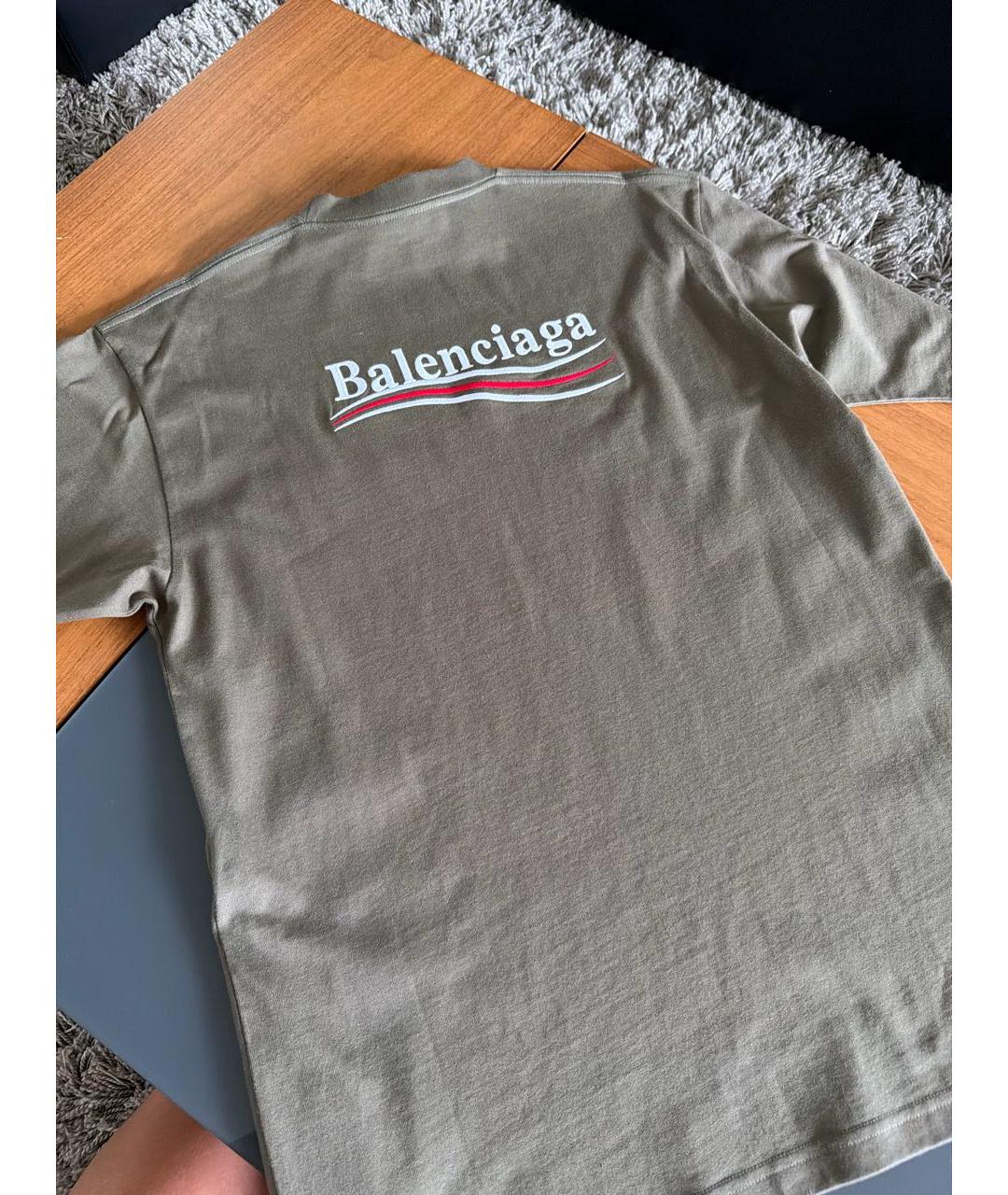 BALENCIAGA Хаки хлопковая футболка, фото 2