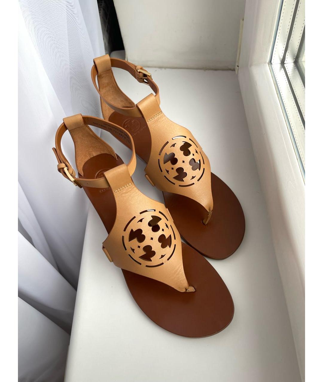 TORY BURCH Бежевые кожаные босоножки, фото 4