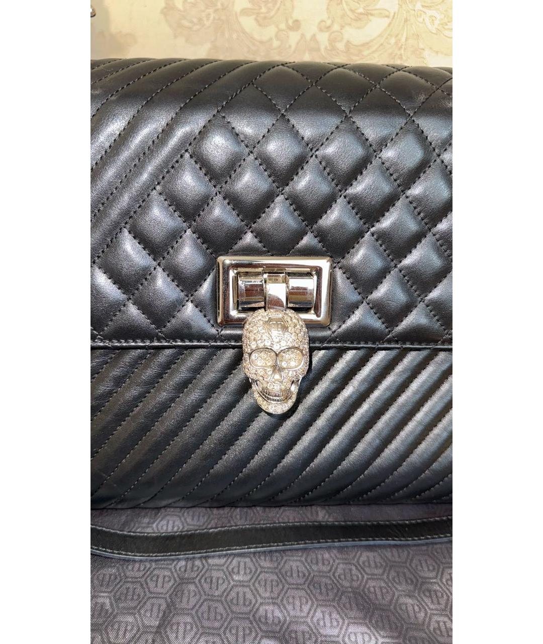 PHILIPP PLEIN Черная кожаная сумка с короткими ручками, фото 5