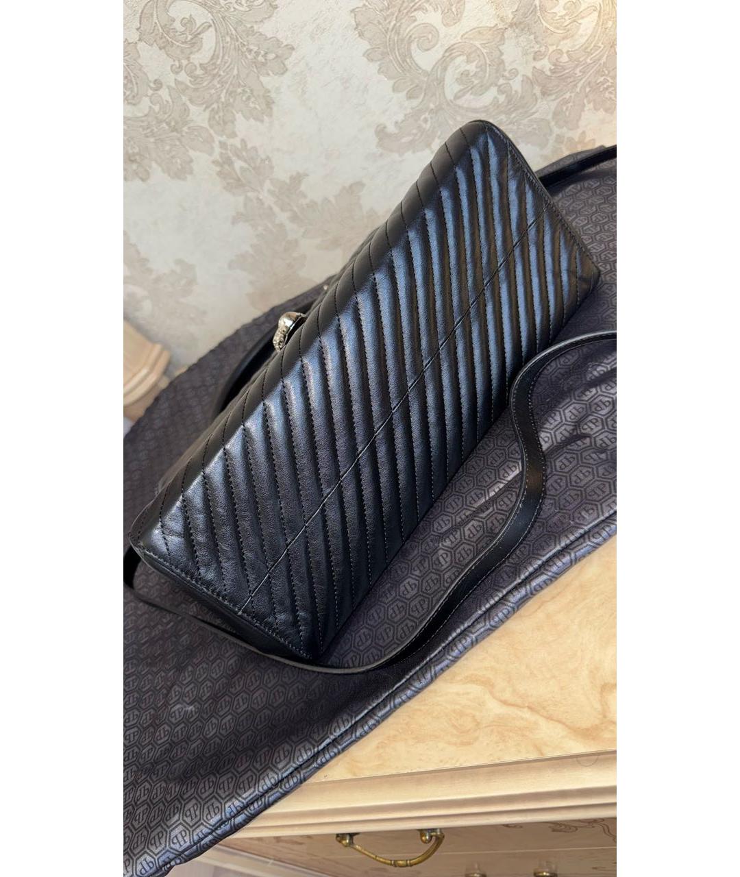 PHILIPP PLEIN Черная кожаная сумка с короткими ручками, фото 3