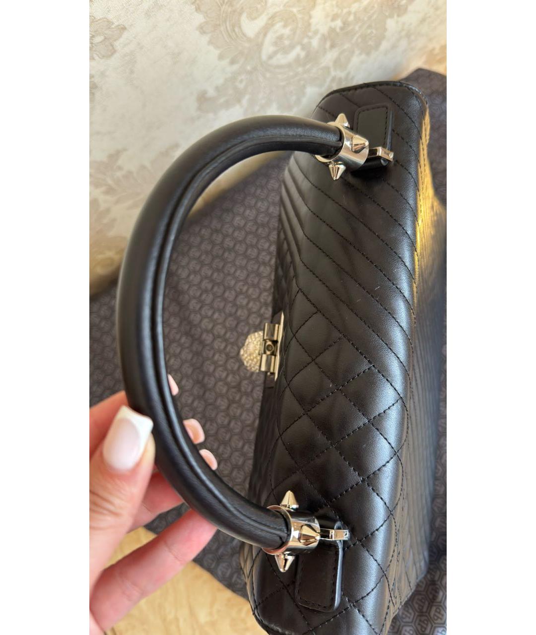 PHILIPP PLEIN Черная кожаная сумка с короткими ручками, фото 7