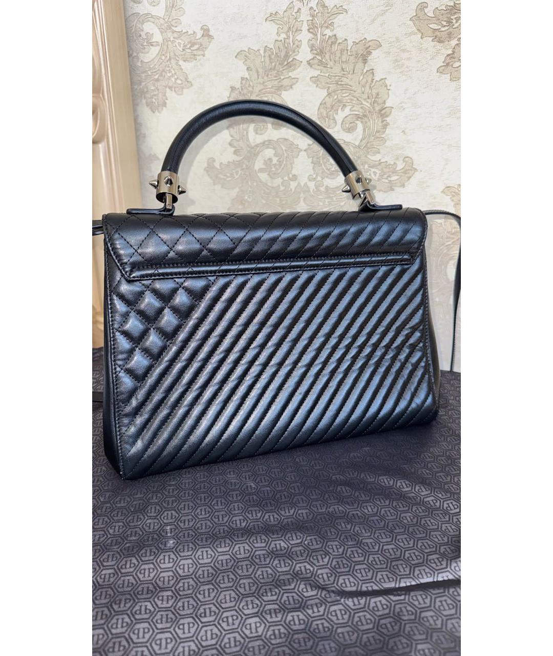 PHILIPP PLEIN Черная кожаная сумка с короткими ручками, фото 2