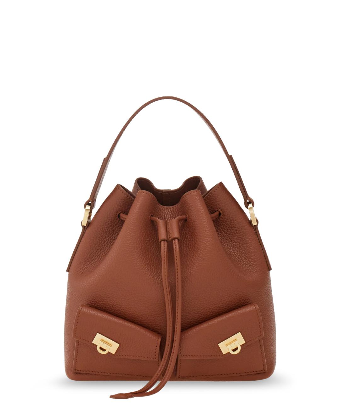 FERRAGAMO Коричневая кожаная сумка с короткими ручками, фото 1