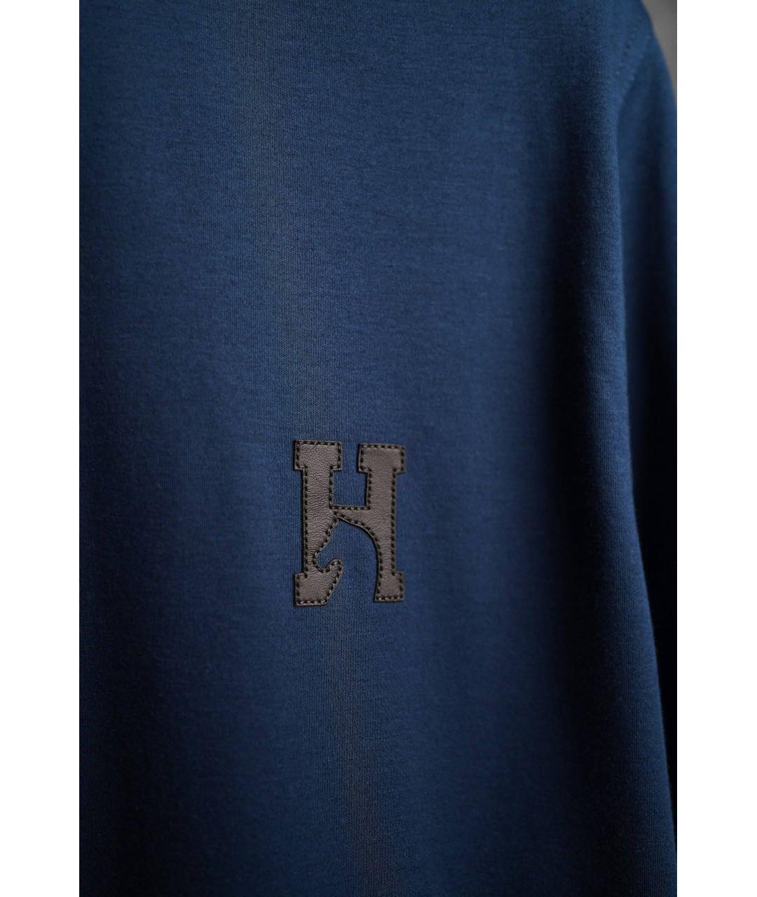 HERMES Темно-синяя хлопковая футболка, фото 4