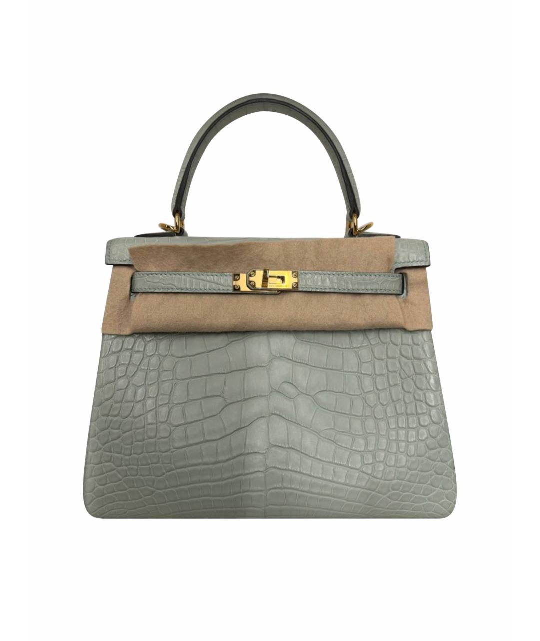 HERMES Бирюзовая сумка с короткими ручками из экзотической кожи, фото 1