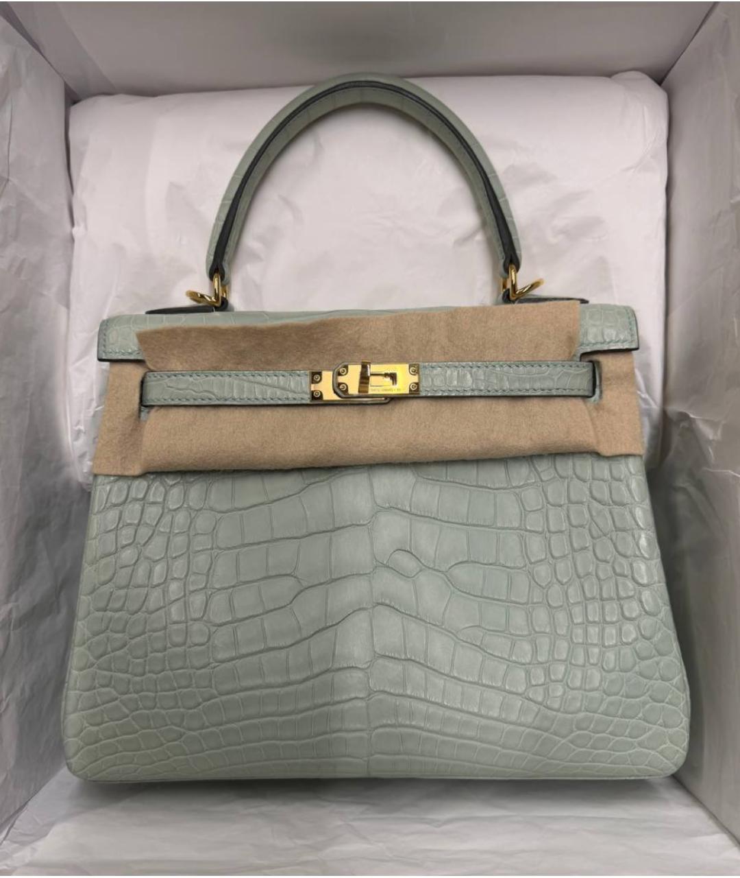 HERMES Бирюзовая сумка с короткими ручками из экзотической кожи, фото 5