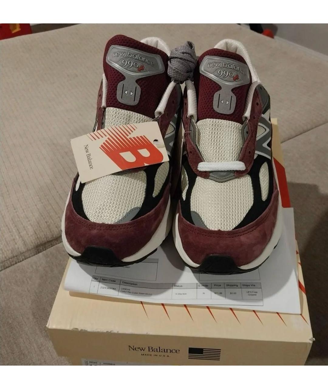 NEW BALANCE Бордовые кожаные низкие кроссовки / кеды, фото 6