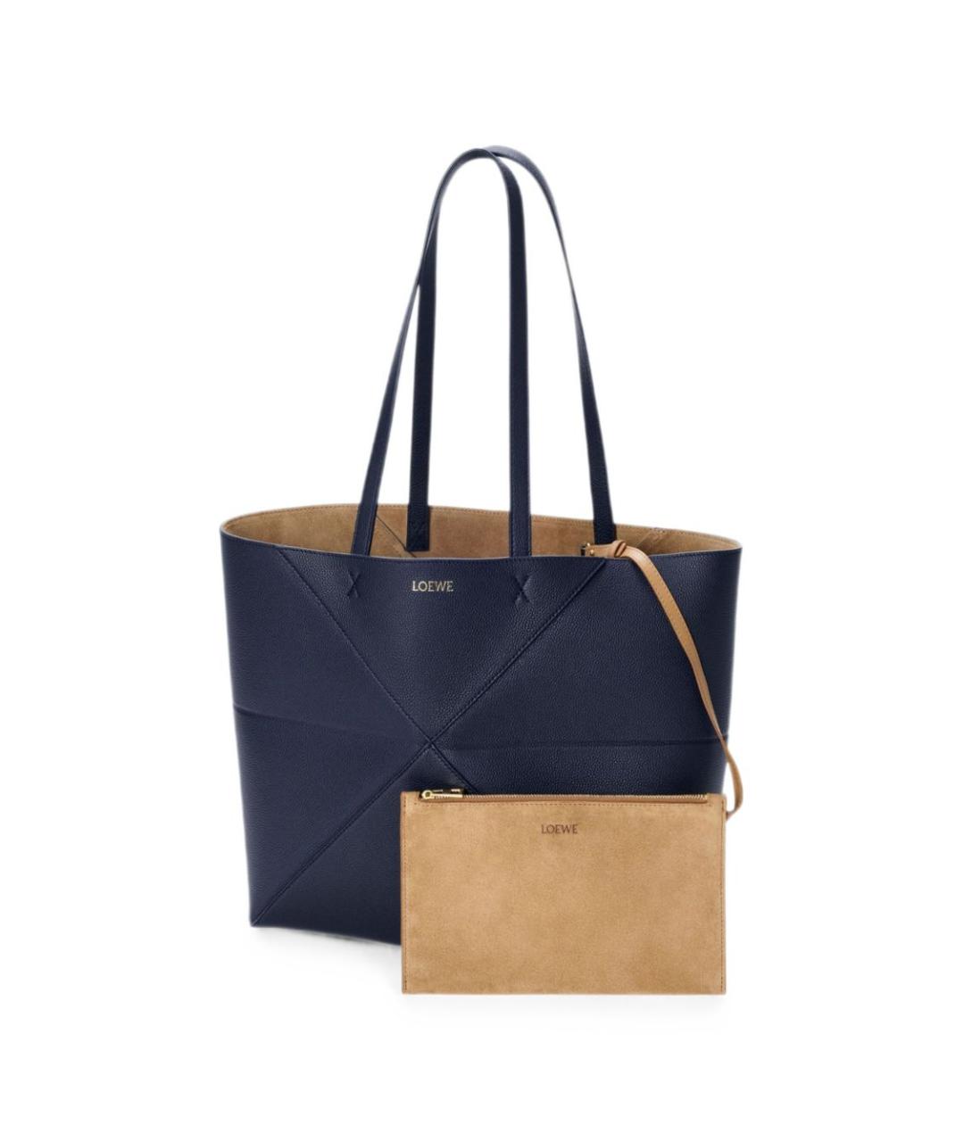 LOEWE Темно-синяя кожаная сумка тоут, фото 5