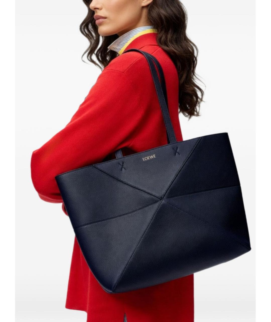 LOEWE Темно-синяя кожаная сумка тоут, фото 3