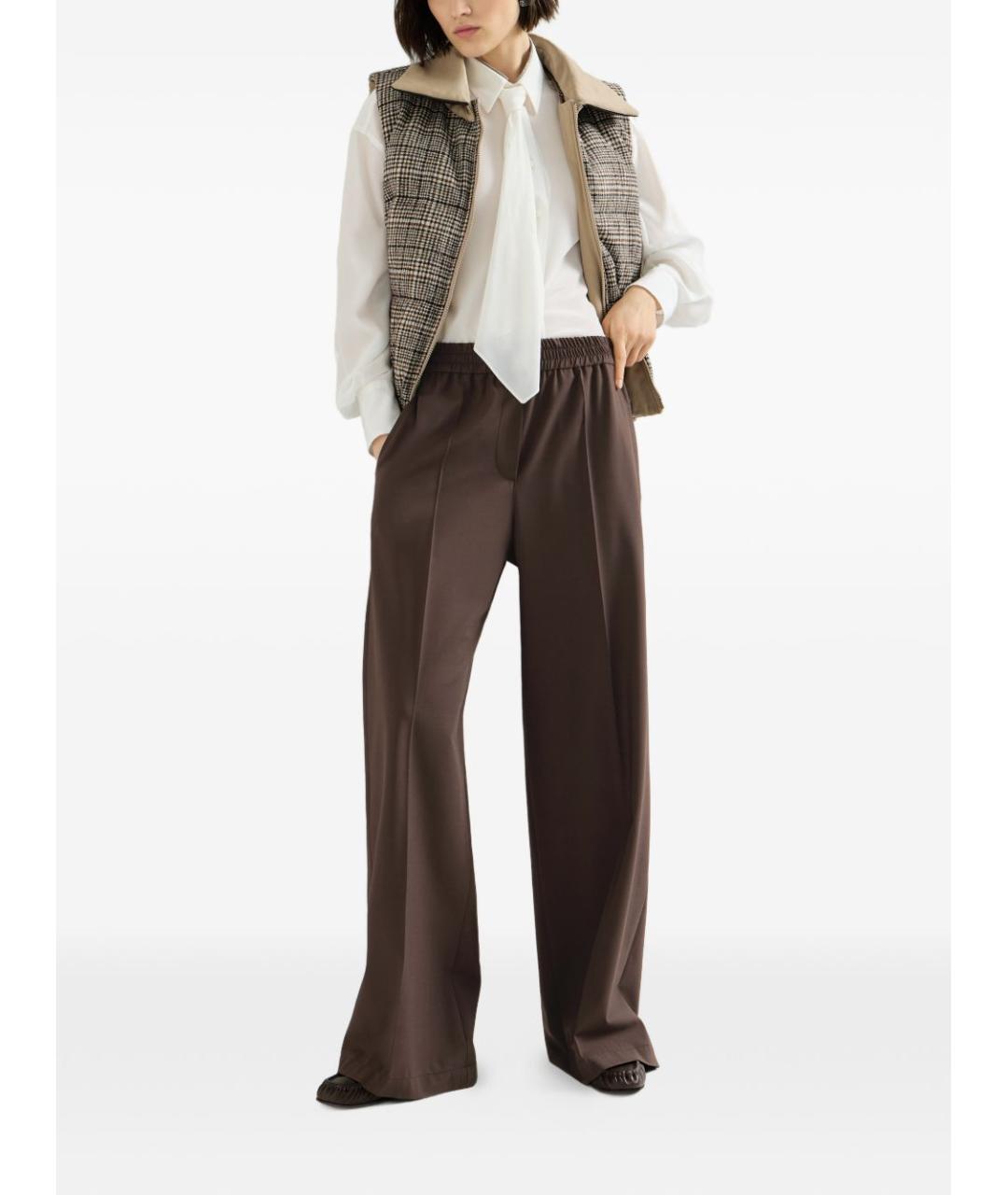 BRUNELLO CUCINELLI Коричневые шерстяные прямые брюки, фото 4