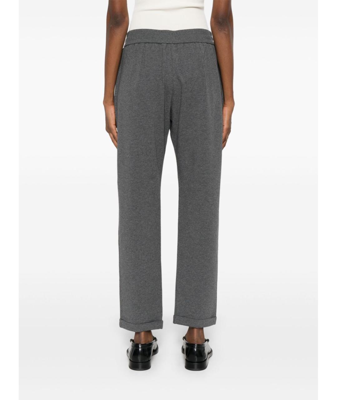 BRUNELLO CUCINELLI Антрацитовые хлопковые прямые брюки, фото 4