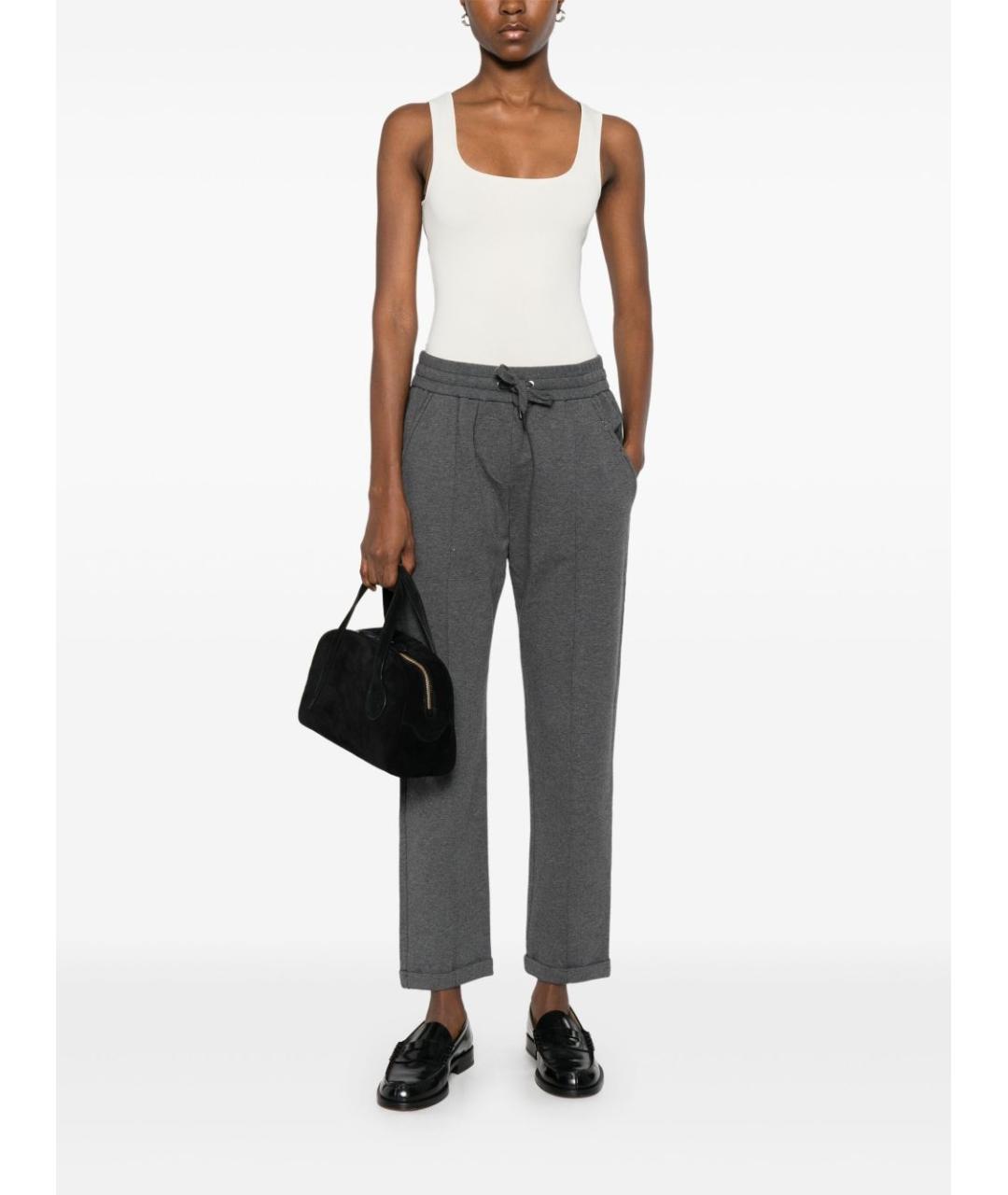 BRUNELLO CUCINELLI Антрацитовые хлопковые прямые брюки, фото 2