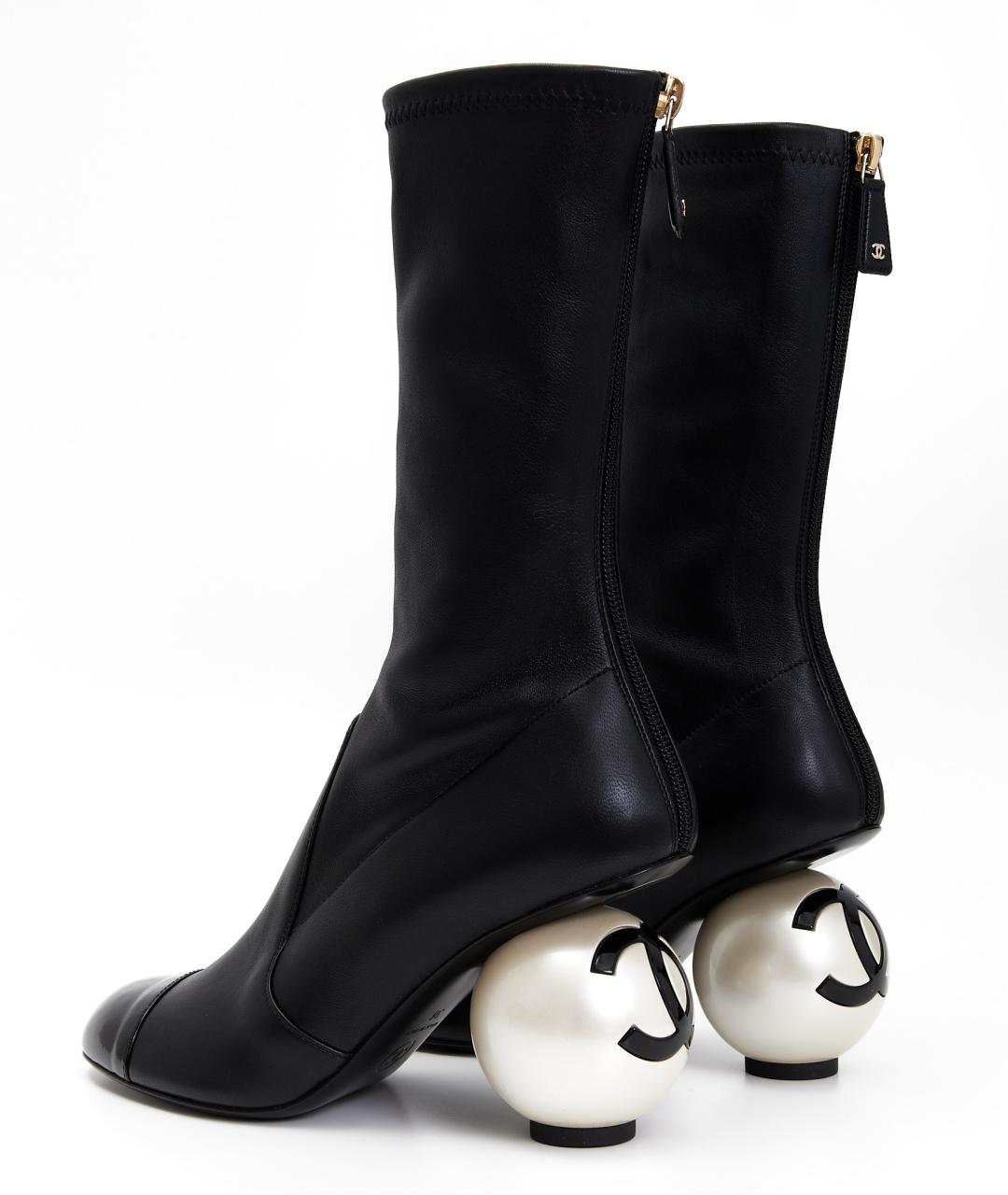 CHANEL Черные кожаные сапоги, фото 4