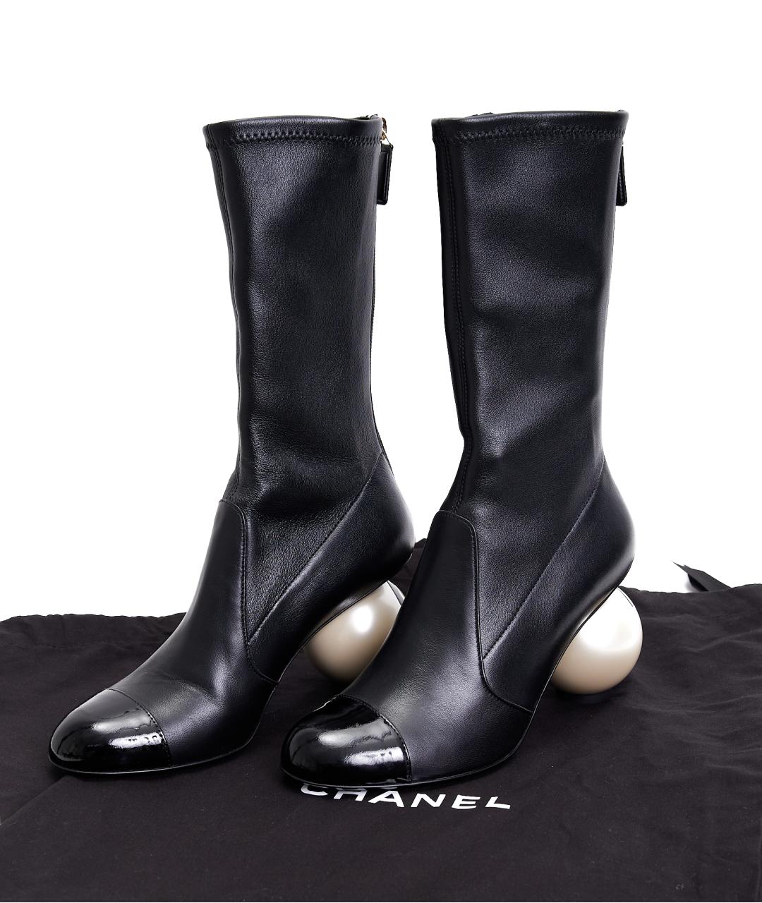 CHANEL Черные кожаные сапоги, фото 8