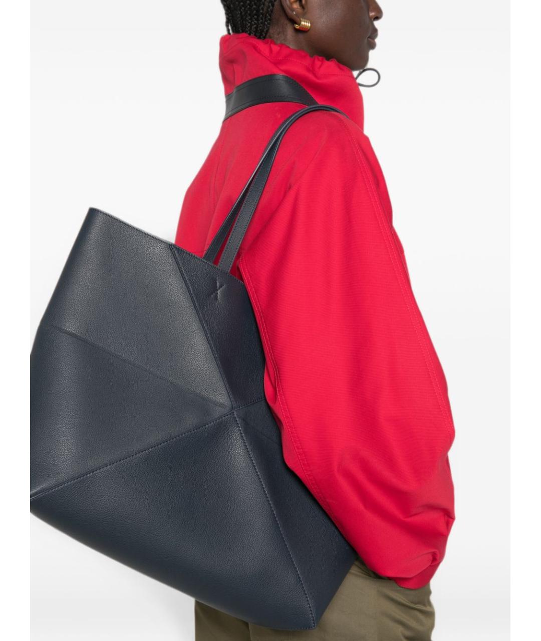 LOEWE Темно-синяя кожаная сумка тоут, фото 4