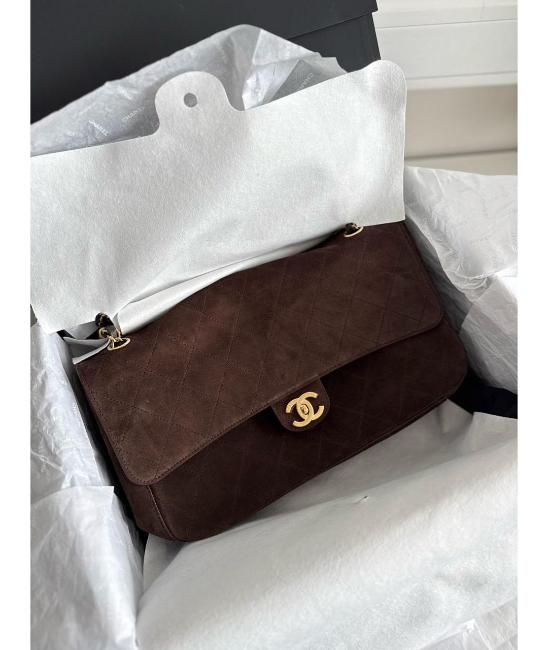 CHANEL Коричневая замшевая сумка с короткими ручками, фото 5