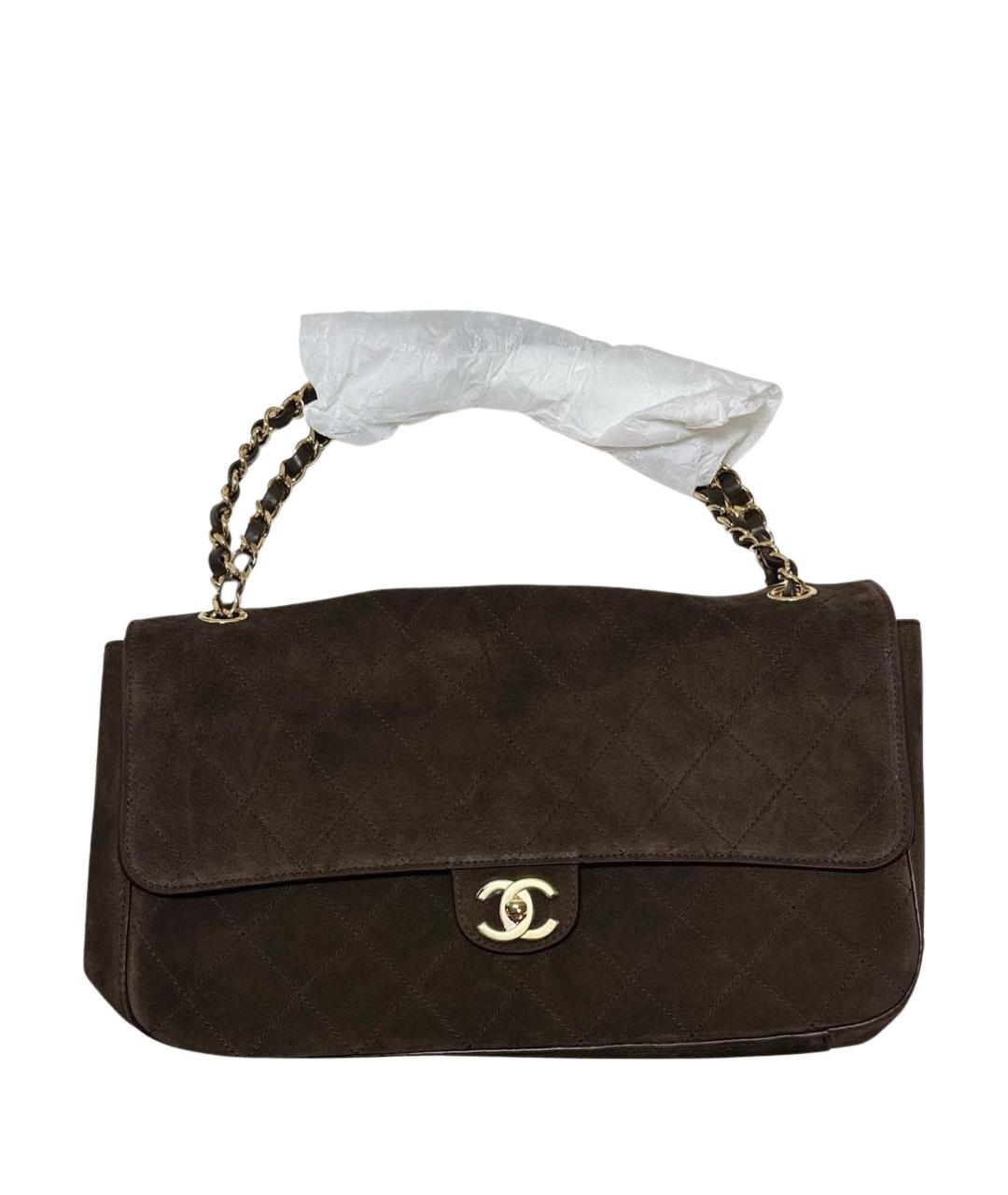 CHANEL Коричневая замшевая сумка с короткими ручками, фото 1