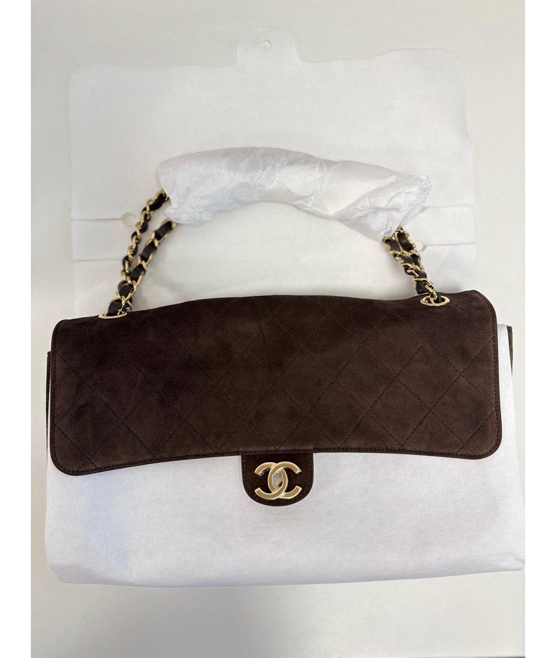 CHANEL Коричневая замшевая сумка с короткими ручками, фото 4