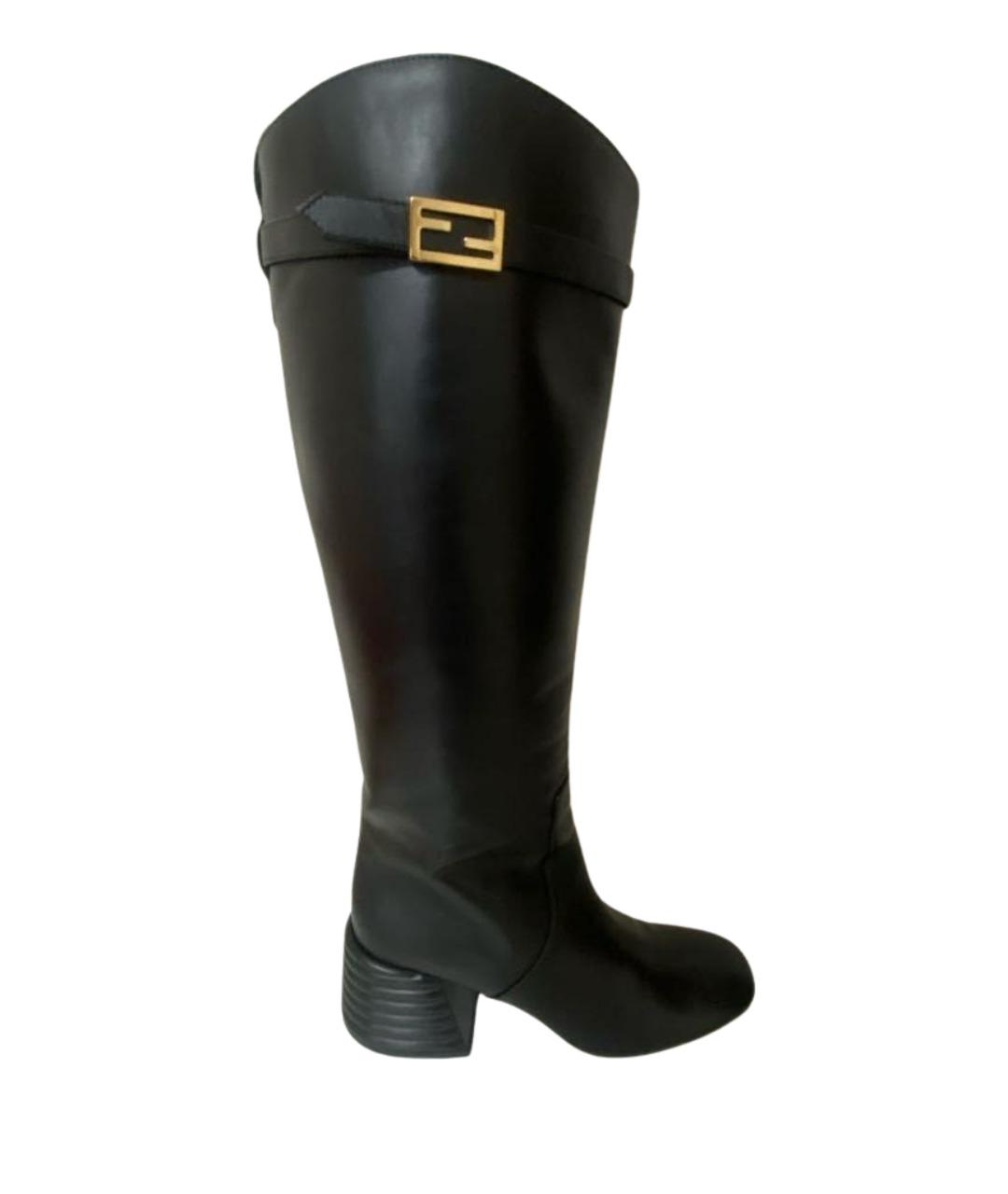 FENDI Черные кожаные сапоги, фото 1