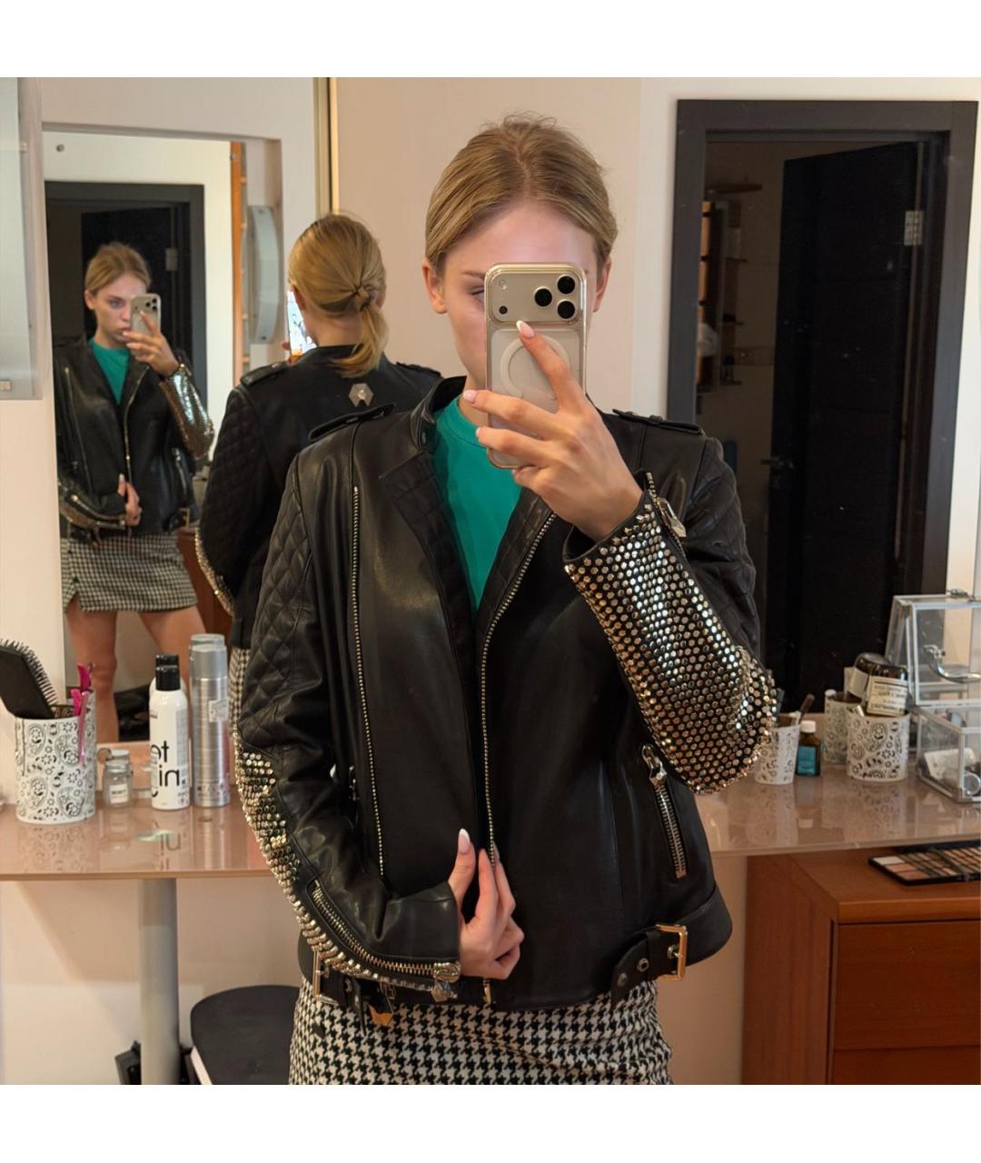 PHILIPP PLEIN Черная кожаная куртка, фото 4
