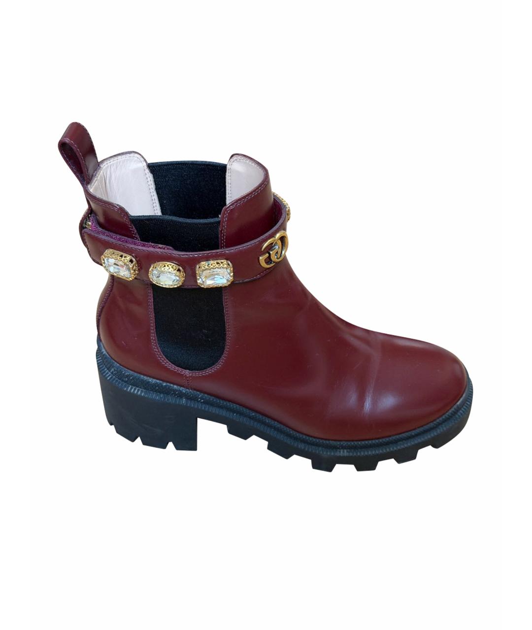 GUCCI Бордовые кожаные ботинки, фото 1