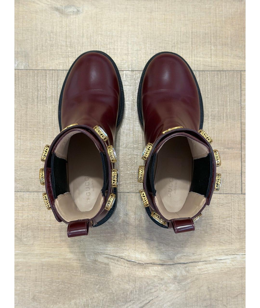 GUCCI Бордовые кожаные ботинки, фото 3