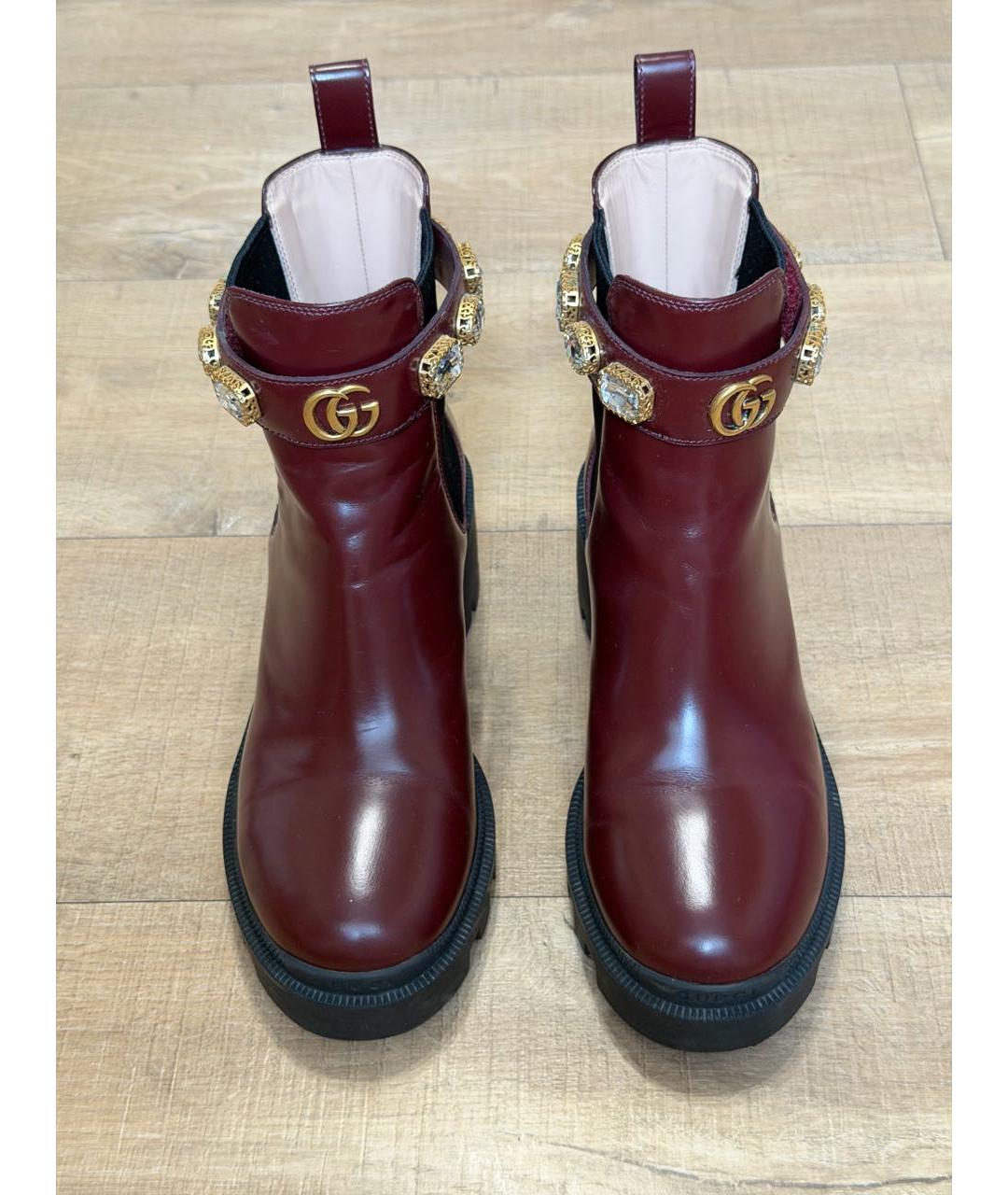 GUCCI Бордовые кожаные ботинки, фото 2