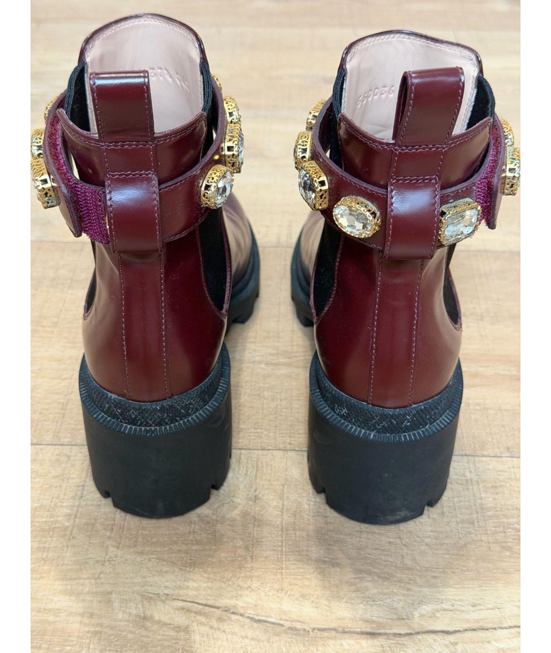 GUCCI Бордовые кожаные ботинки, фото 4