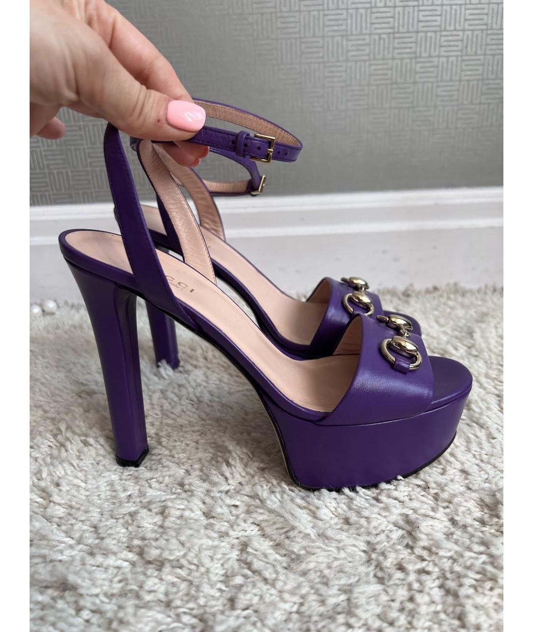 GUCCI Фиолетовые кожаные туфли, фото 6
